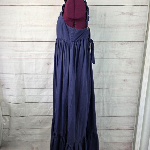 Free People Dress Womens Small Navy Maxi Ruffle Strap Tie Back Pockets OB1134716 - Picture 3 of 16